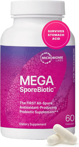 Microbiome Labs MegaSporeBiotic – Advanced Spore-Based Probiotic for Gut & Digestive Health | Clinically Proven, Shelf-Stable Probiotic Supplement for Men & Women – 60 Capsules