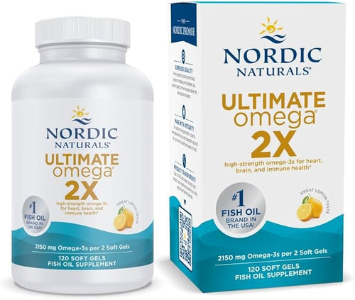 Nordic Naturals Ultimate Omega 2X – High Potency Fish Oil 2150mg | Lemon Flavor | 120 Softgels – EPA & DHA for Heart, Brain & Immune Health | Non-GMO, 60 Servings