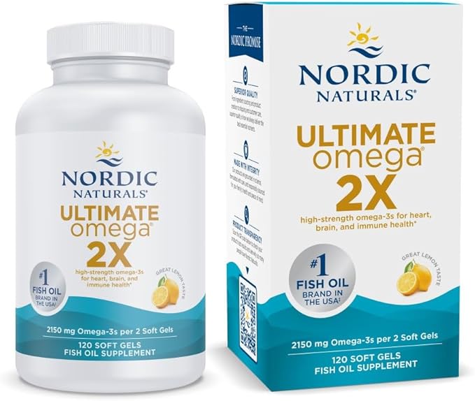 Nordic Naturals Ultimate Omega 2X – High Potency Fish Oil 2150mg | Lemon Flavor | 120 Softgels – EPA & DHA for Heart, Brain & Immune Health | Non-GMO, 60 Servings