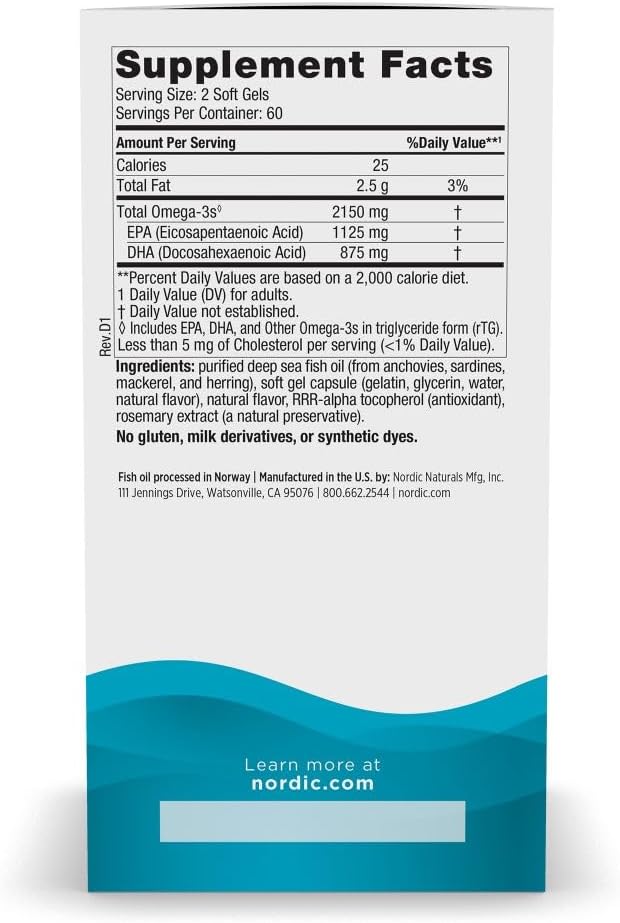 Nordic Naturals Ultimate Omega 2X – High Potency Fish Oil 2150mg | Lemon Flavor | 120 Softgels – EPA & DHA for Heart, Brain & Immune Health | Non-GMO, 60 Servings