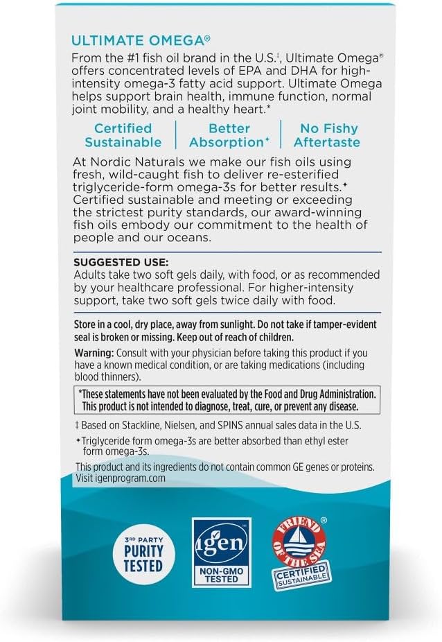 Nordic Naturals Ultimate Omega – Lemon Flavor, 180 Soft Gels | 1280mg High-Potency Fish Oil with EPA & DHA | Brain, Heart & Immune Support | Non-GMO, 90 Servings