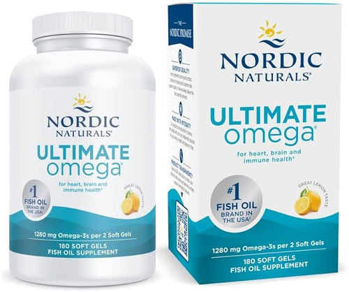 Nordic Naturals Ultimate Omega – Lemon Flavor, 180 Soft Gels | 1280mg High-Potency Fish Oil with EPA & DHA | Brain, Heart & Immune Support | Non-GMO, 90 Servings