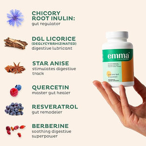 Emma Gut Health Supplement – Doctor-Endorsed Formula for Gut Repair & Bloating Relief with Magnesium, Berberine, Vitamin D & Quercetin – 60 Capsules