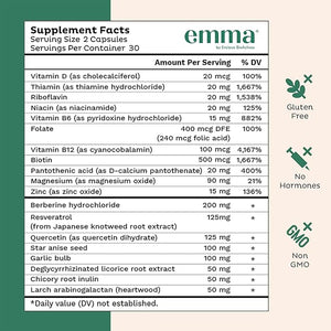 Emma Gut Health Supplement – Doctor-Endorsed Formula for Gut Repair & Bloating Relief with Magnesium, Berberine, Vitamin D & Quercetin – 60 Capsules