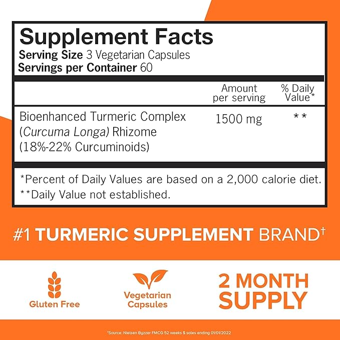 Qunol Turmeric Curcumin 1500mg – Extra Strength Ultra High Absorption Joint Support Supplement | Powerful Anti-Inflammatory & Antioxidant Formula – 180 Capsules (2-Month Supply)