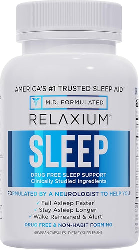 Relaxium Sleep Aid – Natural Sleep Support with 5mg Melatonin, Magnesium Glycinate, Valerest & Ashwagandha | Non-Habit Forming Formula | 60 Capsules (30-Day Supply)