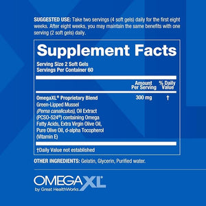 OmegaXL Joint & Muscle Support – 120 Softgels | Natural Inflammation Relief with Green-Lipped Mussel Oil | Drug-Free, High-Potency Omega-3 Supplement