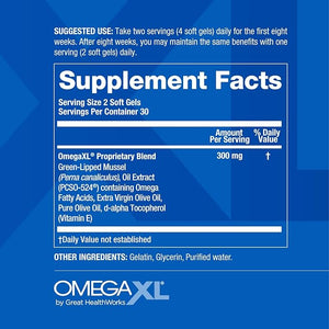 OmegaXL Joint Support – Natural Pain & Inflammation Relief with Green-Lipped Mussel Oil – 60 Softgels