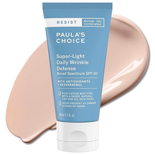 Paula's Choice RESIST Super-Light Daily Wrinkle Defense SPF 30 – Tinted Mineral Sunscreen for Oily Skin, 2 oz