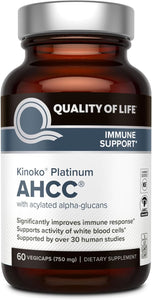 Quality of Life Kinoko Platinum AHCC 750mg – Advanced Immune Support & Liver Health Supplement – 60 Veggie Capsules