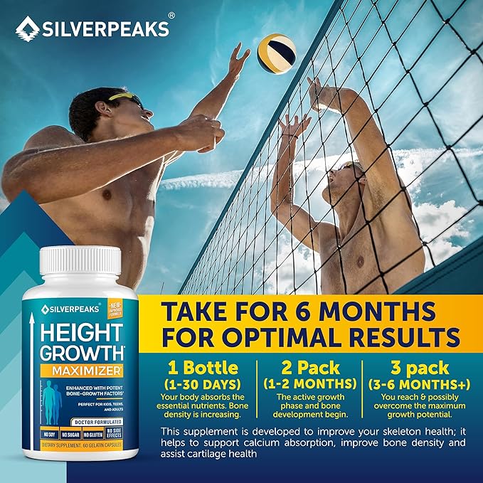 Growth Capsules to Grow Taller – Natural Height Growth Maximizer for Adults, Teens & Kids | Calcium & Herbal Formula for Bone Strength | USA Made, Hormone-Free Supplement
