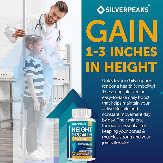 Growth Capsules to Grow Taller – Natural Height Growth Maximizer for Adults, Teens & Kids | Calcium & Herbal Formula for Bone Strength | USA Made, Hormone-Free Supplement