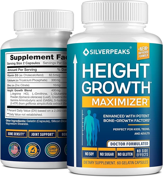 Growth Capsules to Grow Taller – Natural Height Growth Maximizer for Adults, Teens & Kids | Calcium & Herbal Formula for Bone Strength | USA Made, Hormone-Free Supplement