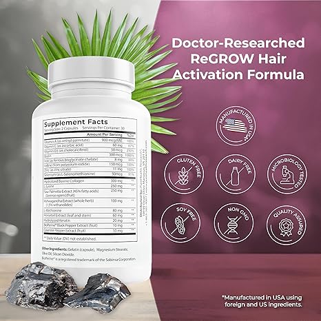 ReGrow Hair Activation Formula by PureHealth Research – Hair Growth Vitamins with Biotin & Saw Palmetto | Natural Hair Loss Treatment for Thicker, Fuller Hair – For Women & Men