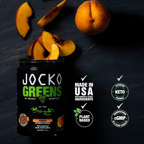 Jocko Fuel Organic Greens Powder – Peach Superfood Blend | 30 Servings Energy & Immunity Boost Supplement