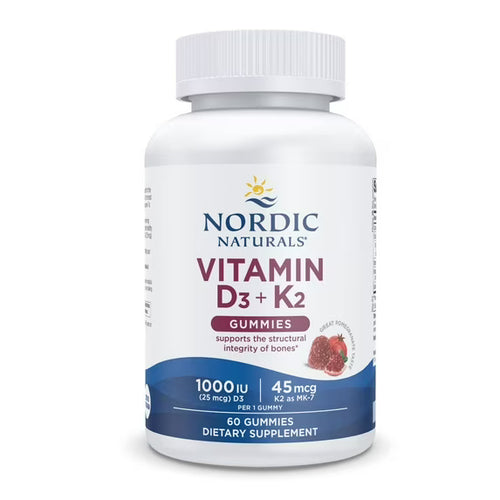 Nordic Naturals Vitamin D3 + K2 Gummies – Bone, Heart & Immune Support | 1000 IU Vitamin D3 with Vitamin K2 | Great Taste, Non-GMO, 60 Gummies