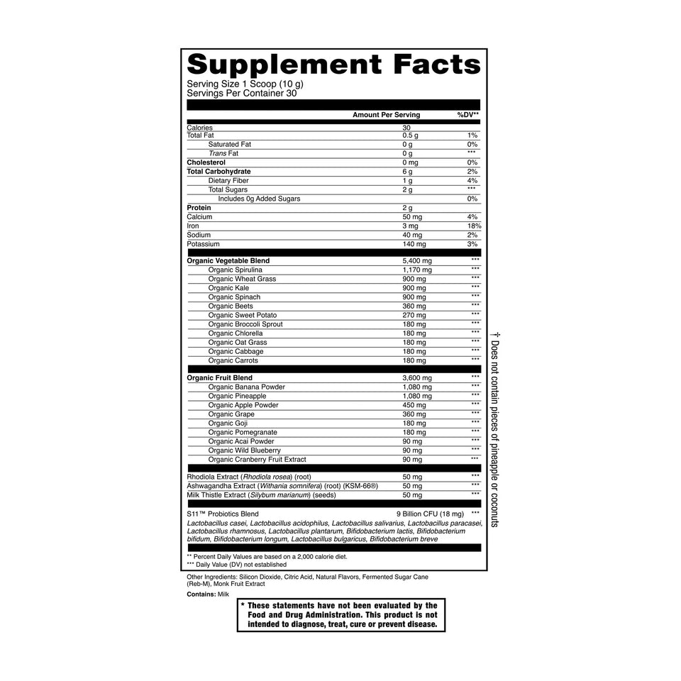 Jocko Fuel Organic Greens Powder – Peach Superfood Blend | 30 Servings Energy & Immunity Boost Supplement