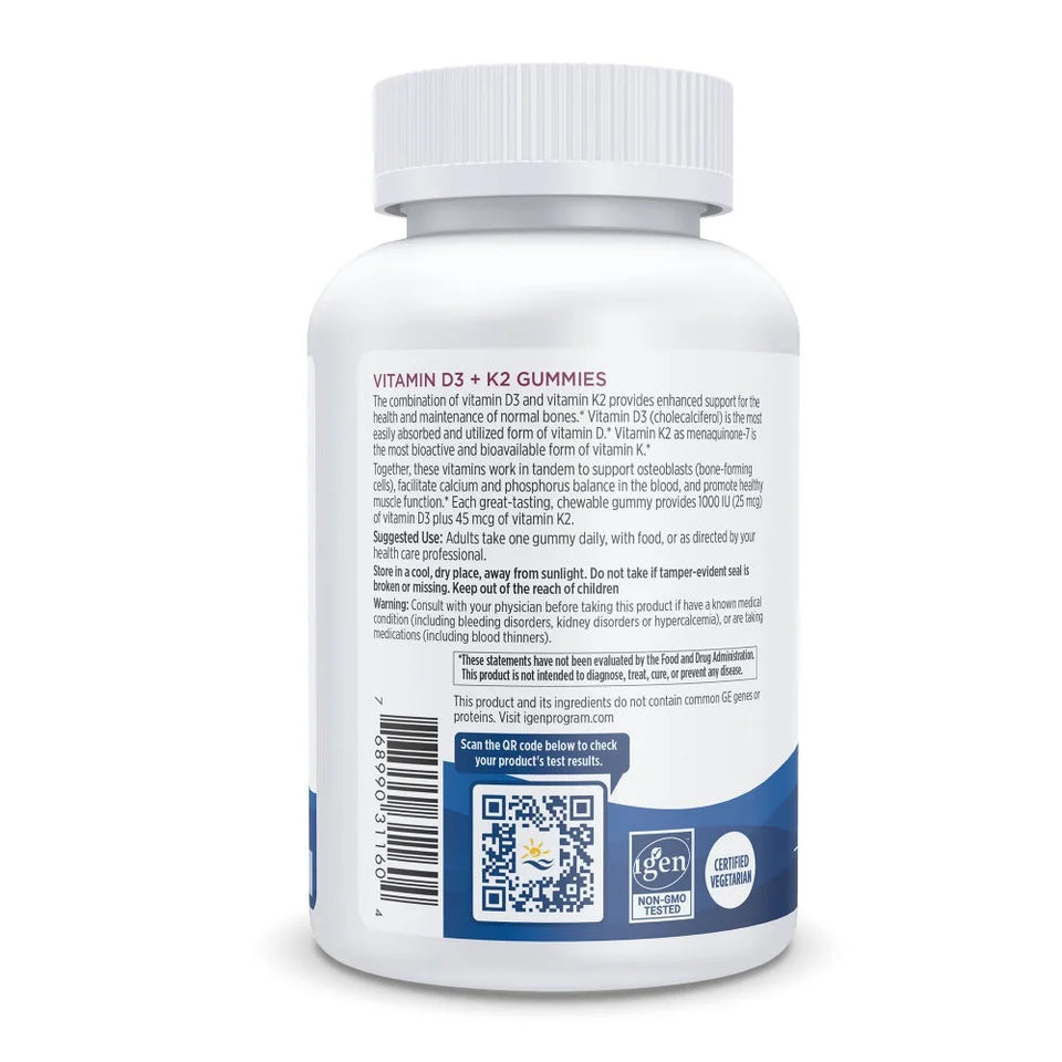 Nordic Naturals Vitamin D3 + K2 Gummies – Bone, Heart & Immune Support | 1000 IU Vitamin D3 with Vitamin K2 | Great Taste, Non-GMO, 60 Gummies